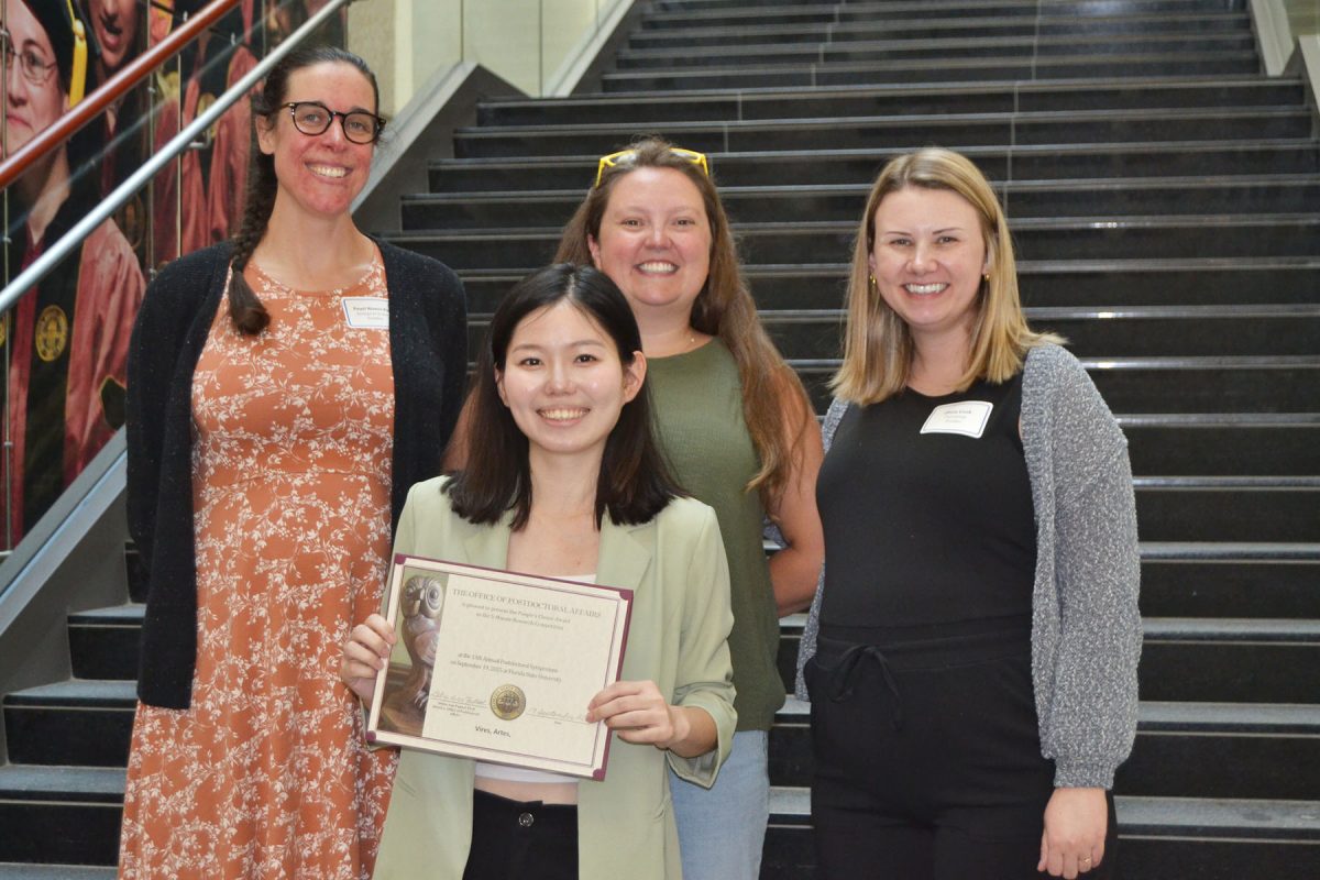 Yu-Jou Chou, from the Department of Health, Nutrition and Food Science, part of the Anne Spencer Daves College of Education, Health, and Human Sciences, received the People’s Choice Award for “Plastic in Our Plates, Plastic in Our Body?” (Debra Fadool)