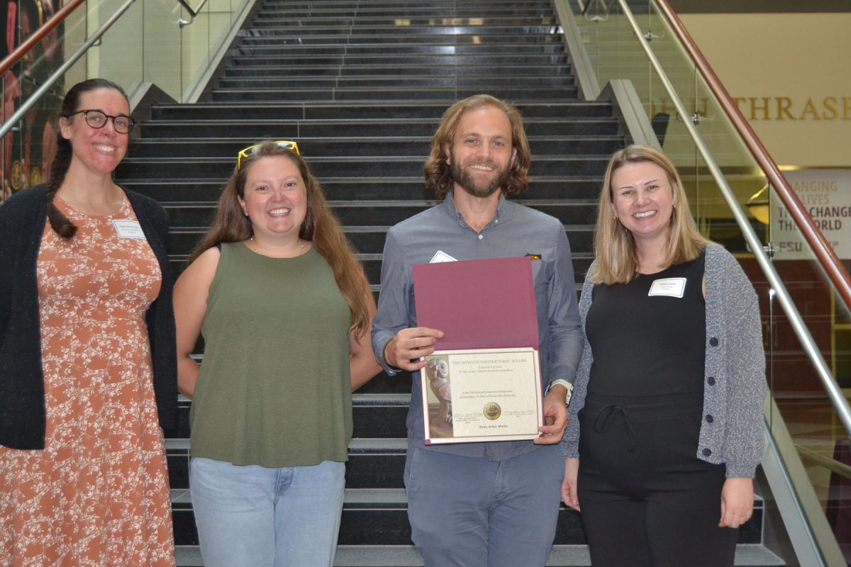 Evan Lloyd, a postdoctoral associate in biological science and neuroscience from the College of Arts and Sciences, took third for “How Evolution Shapes the Brain.”(Debra Fadool)