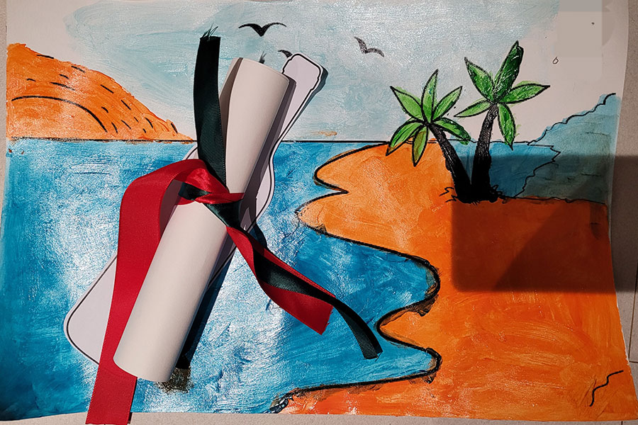 Brittany Nyberg, a recent graduate of FSU’s Art Therapy Program, traveled to South Korea this summer to carry out a project connecting Tallahassee elders with dementia patients in South Korea through letters and paintings. This piece was made by a participant in South Korea. (Brittany Nyberg)