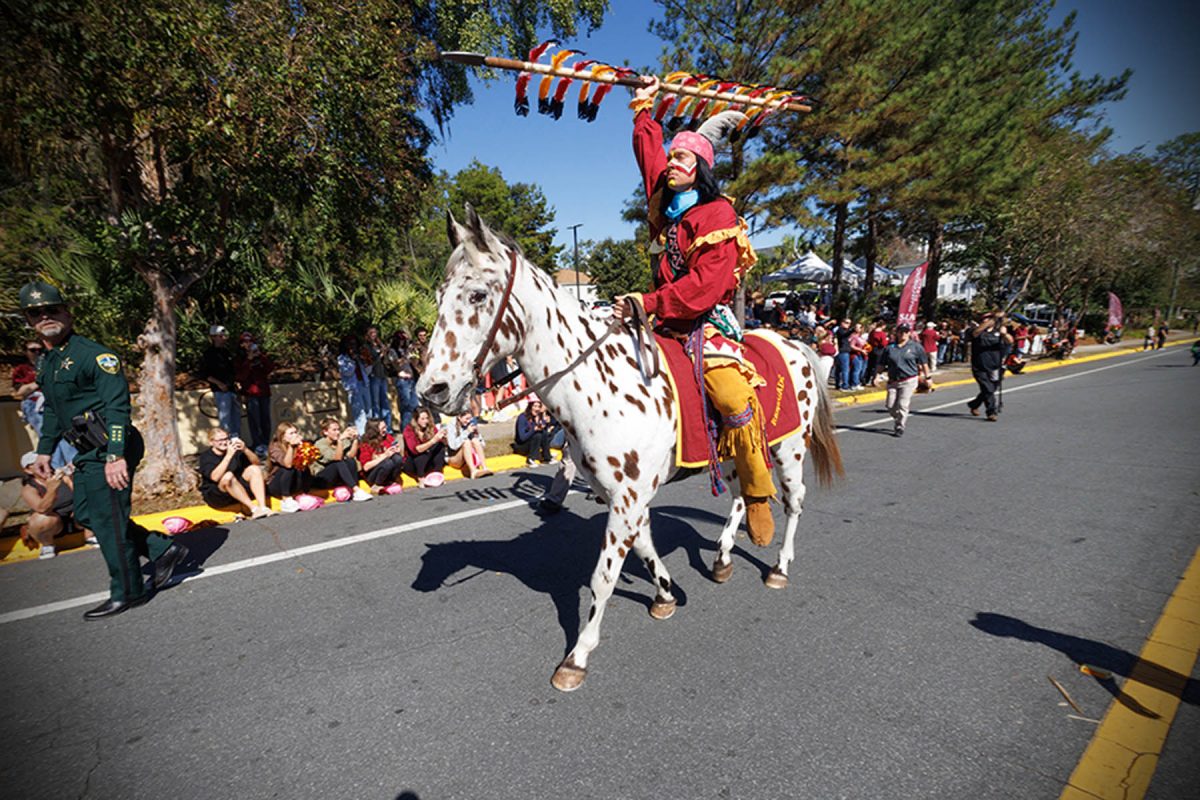 Osceola and Renegade march in the FSU Homecoming Parade on Oct. 31, 2025. (Bill Lax/FSU Photography)
