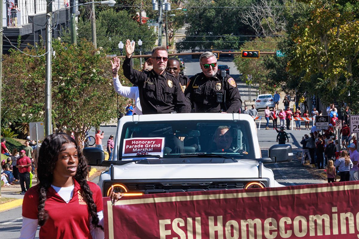 FSUPD Chief Jason Trumbower and members of the FSU Police Department served as the 2025 Honorary Parade Grand Marshals during FSU Homecoming Parade on Oct. 31, 2025. (Bill Lax/FSU Photography)