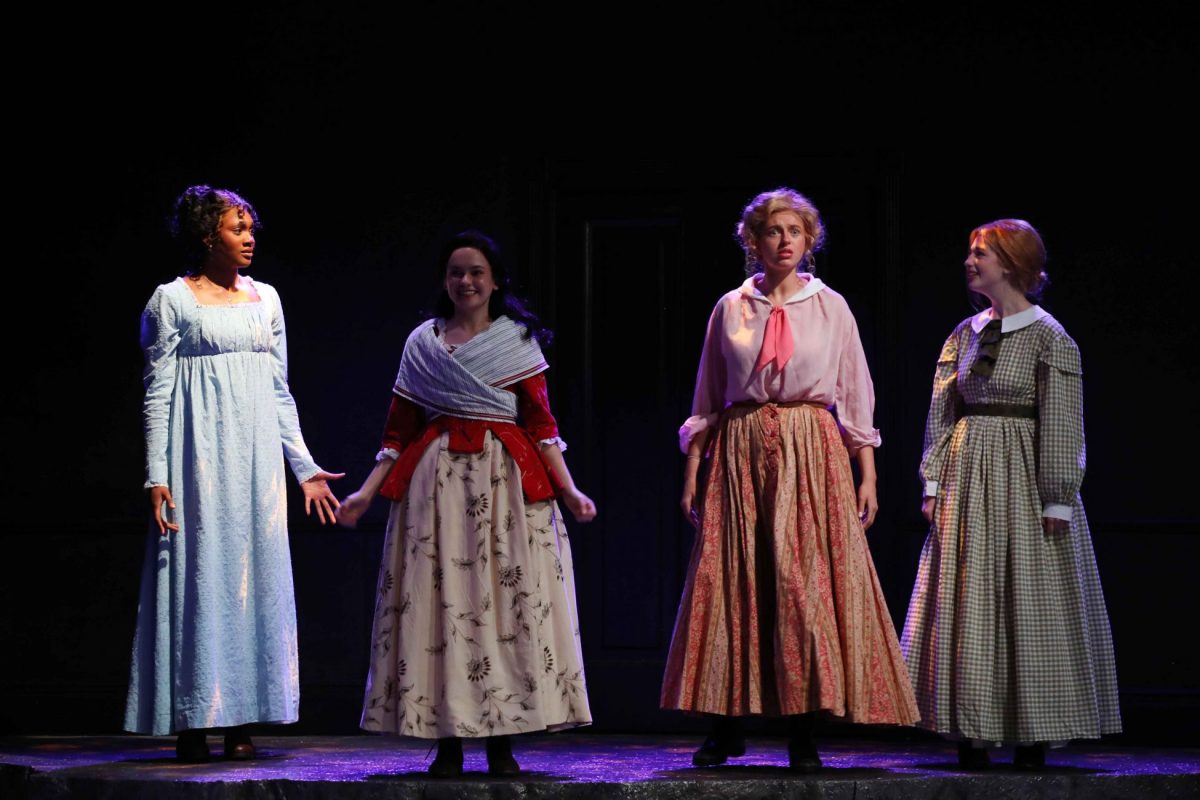 Elizabeth Bennet (Onyekachi Anyagaligbo), Cathy (Caitlin Hagney), Jo March (Brooke Culp) and Jane Eyre (Charlotte Fletcher) unite against their male counterparts to forge their own destinies. (School of Theatre)