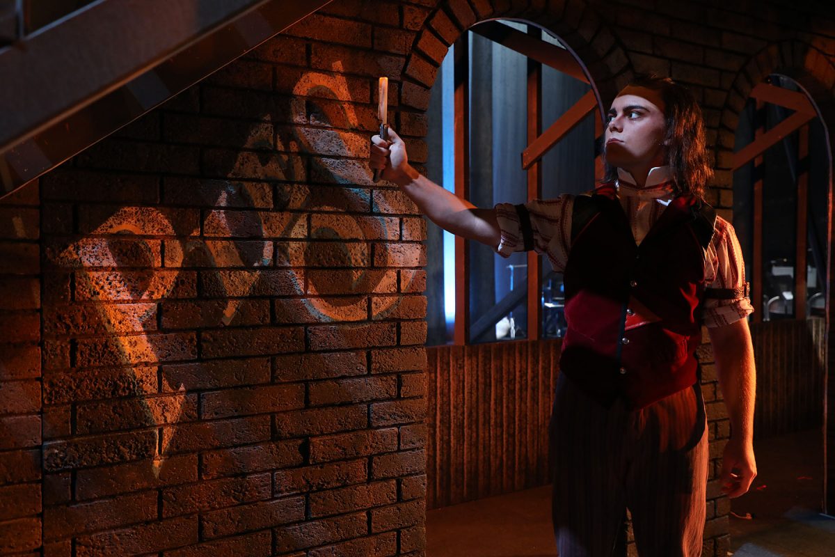 Sweeney Todd (Christian J. Collins) ready to deliver “fresh supplies” to Mrs. Lovett’s Pie Shop. (FSU Theatre/Jennifer Reichert)