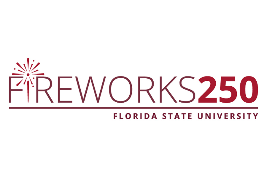 A logo for FIREWORKS 250, a Florida State University initiative to enhance civics education and literacy instruction. The logo says "FIREWORKS 250 - Florida State University" and has a stylized image of fireworks.