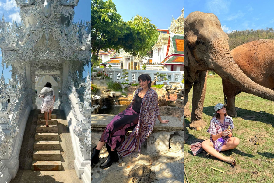 Three-photo collage of FSU student Ava De Gaetano in Thailand.