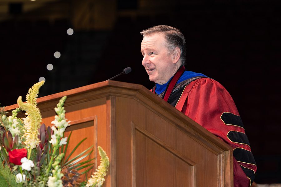 Florida State University President Richard McCullough delivers remarks at the fall 2025 commencement ceremony, held Friday, Dec. 12, 2025, at the Donald L. Tucker Civic Center. (Bill Lax/ Florida State University)