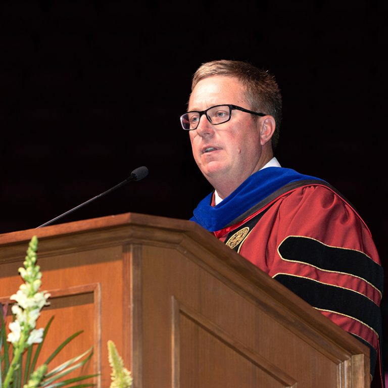 Rep. Lawrence McClure, member of the Florida House of Representatives, speaks to graduates during fall commencement at the Donald L. Tucker Civic Center, Friday, Dec. 12, 2025. (Bill Lax/ Florida State University)
