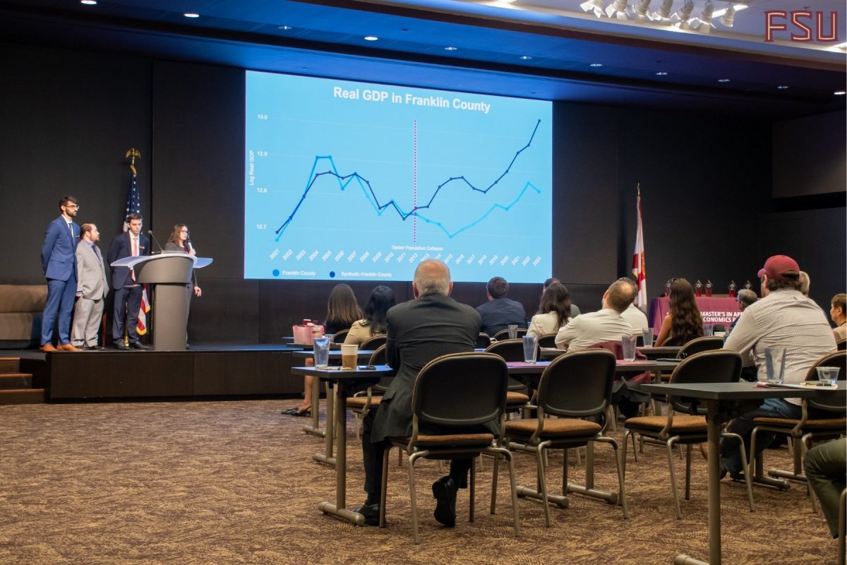 Students present their slide to an audience