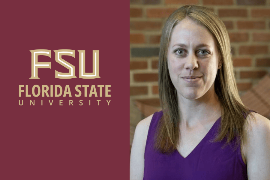 Graphic withe FSU's logo on the left and Andrea Lobene's headshot on the right