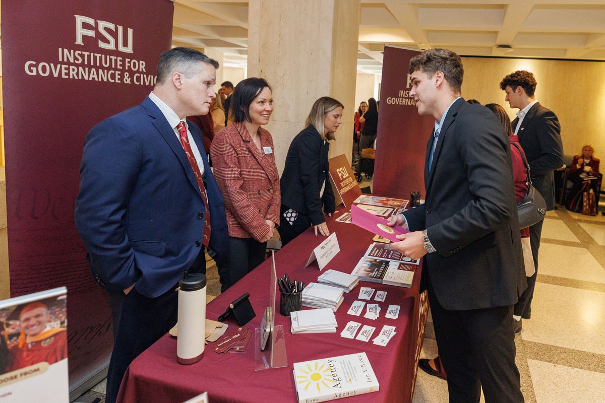 Representatives from FSU’s colleges and departments share information and materials with guests during FSU Day at the Capitol Jan. 21, 2026. (Bill Lax/FSU Photography)