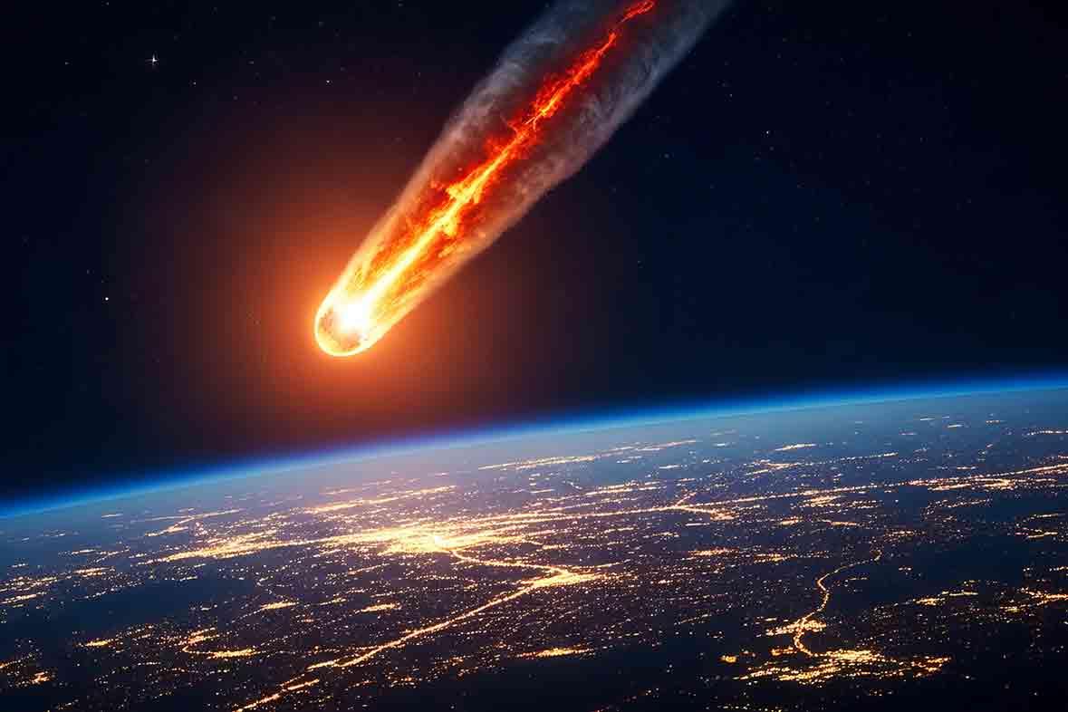 This is an AI generated image of an asteroid headed toward Earth made available by Adobe Stock.