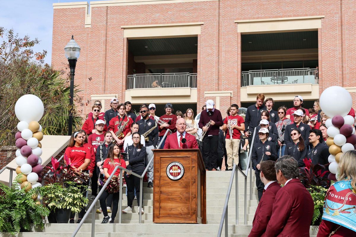 Board of Trustees Chairman Peter Collins, a two-time FSU alumnus, reflected on his time as a member of the FSU family during his remarks. (Casey McCarthy/Florida State University)