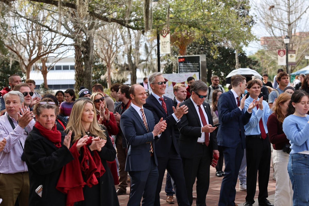 Visitors and members of the university's administration enjoy 175th anniversary event on Legacy Walk Jan. 21, 2026. (Casey McCarthy/ FSU Photography)