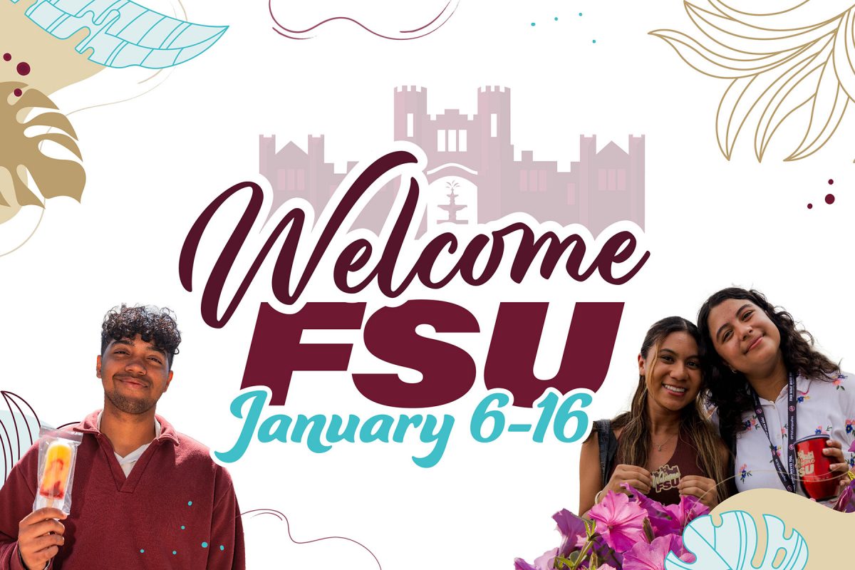 Welcome FSU spring 2026 graphic with students.