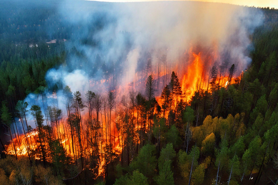 Afire burns in a forest. (Adobe Stock)