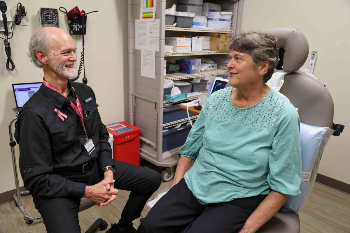 Susan Hayes chats with Dr. Whiddon after her scan at the FSU PrimaryHealth.