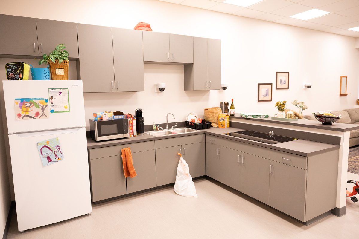 The lab’s simulated home environment includes a fully equipped kitchen, living room and bedroom, all outfitted with 360-degree cameras and advanced audio-visual technology. (Logan Lowery/Florida State University)