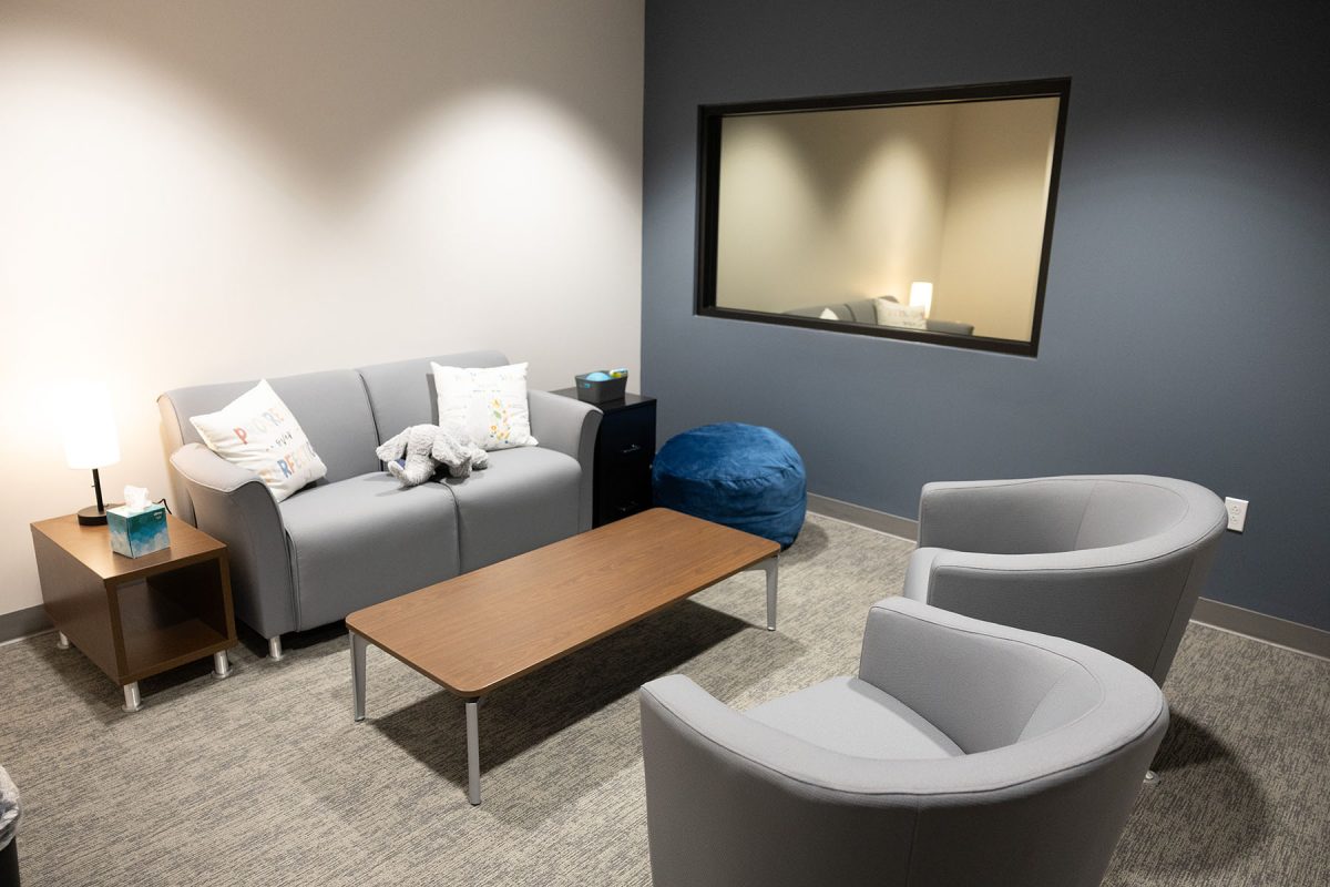 Rooms in the MDC, such as this therapy room, include observation windows for clinical supervision and student training. (Logan Lowery/Florida State University)