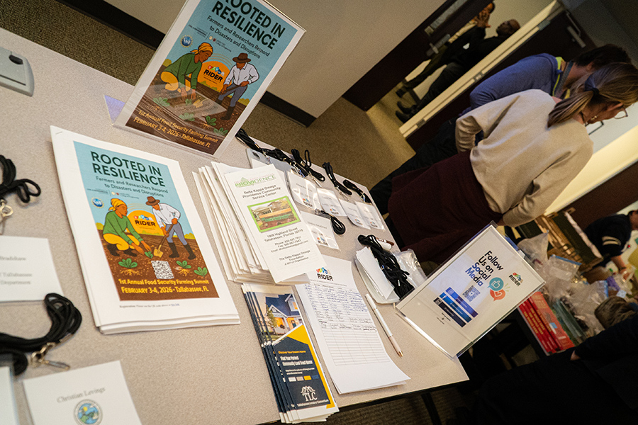 A table with informational brochures.