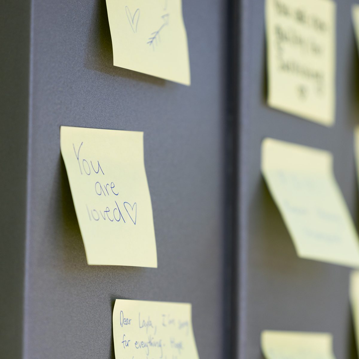 A note stating "you are loved" is placed at the fsu letters outside the student union.