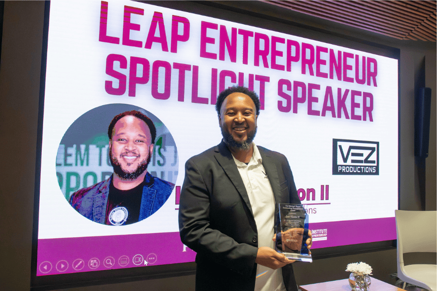 Lewis Thurston II was honored as the recipient of the inaugural Michael Boyce Award - a national recognition presented to an emerging entrepreneur who has overcome adversity while demonstrating exceptional leadership, service and commitment to community. (Photo by Jim Moran College)