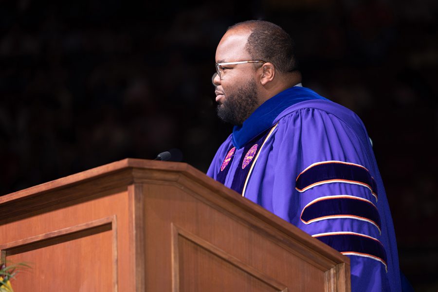 Dean of Undergraduate Studies DeOnte Brown presents the bachelor's degree candidates during Spring 2026 commencement.