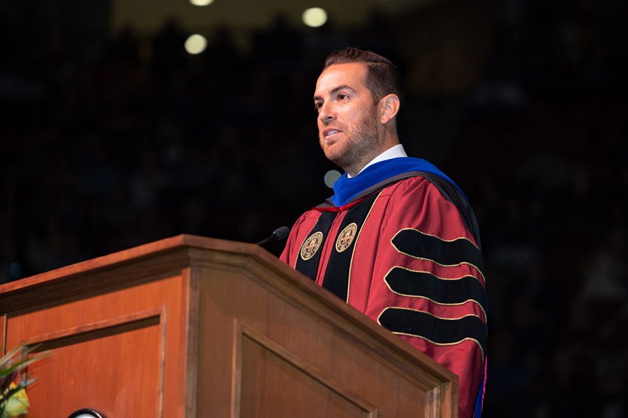 Daniel Perez speaks from the podium during Florida State University’s commencement ceremony.