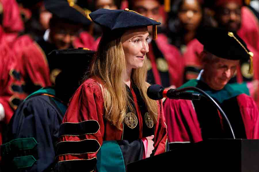 A Medical student delivers the invocation at the FSU College of Medicine commencement ceremony.