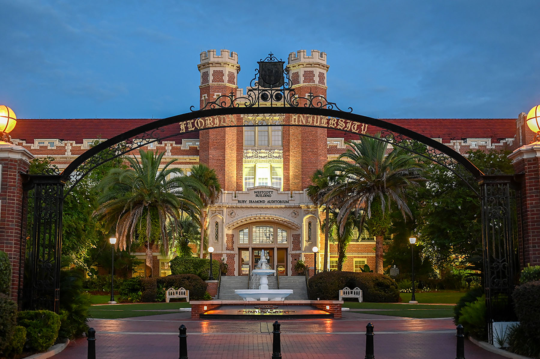 Photo shows Westcott Hall in evening light.