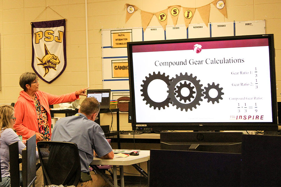 Brigitte Gudz, STEM specialist for FSU's InSPIRE, leads a professional development training in Gulf County through FCR-STEM. (Learning Systems Institute)