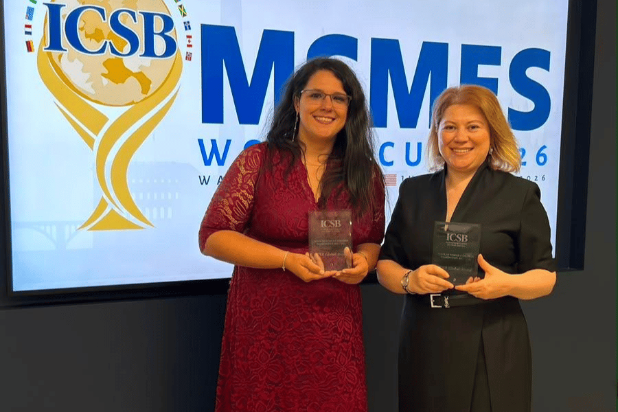 Juliana Binhote (pictured left) is the Jim Moran Assistant Professor of Entrepreneurship.