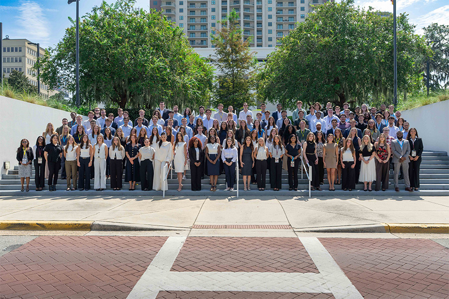 The Florida State University College of Law Class of 2029 poses for a group photo.