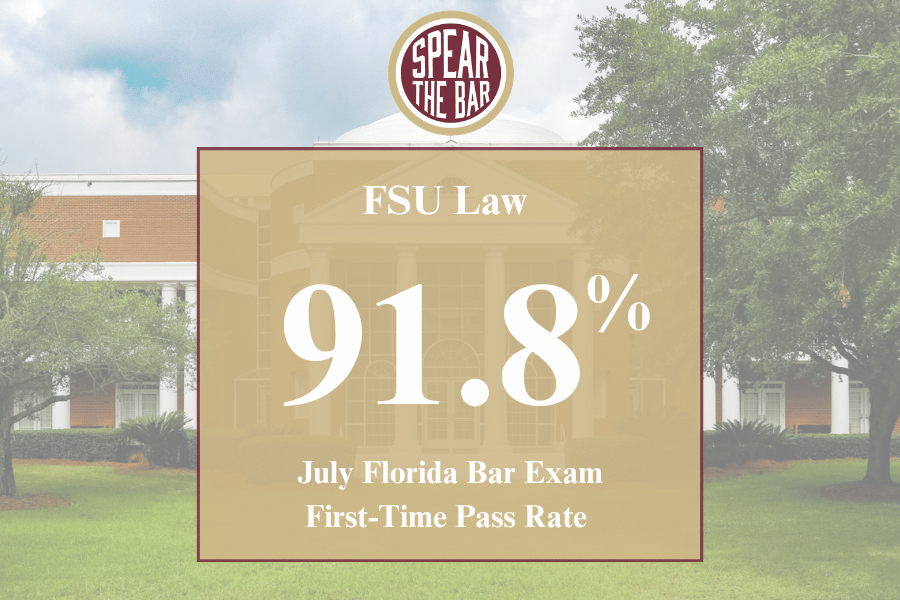 FSU Law graphic showing a 91.8% bar exam passage rate.