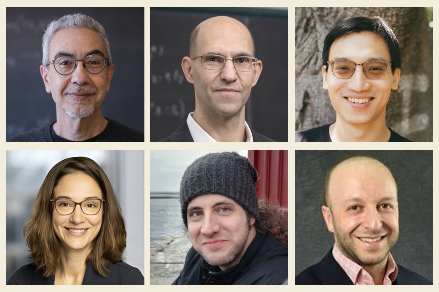 A composite photo with portraits of “Mathematics at a Turning Point” panelists Ettore Aldrovandi, Jeremy Avigad, Tony Feng, Alex Kontorovich, Javier Gómez-Serrano, Rachel Ward.