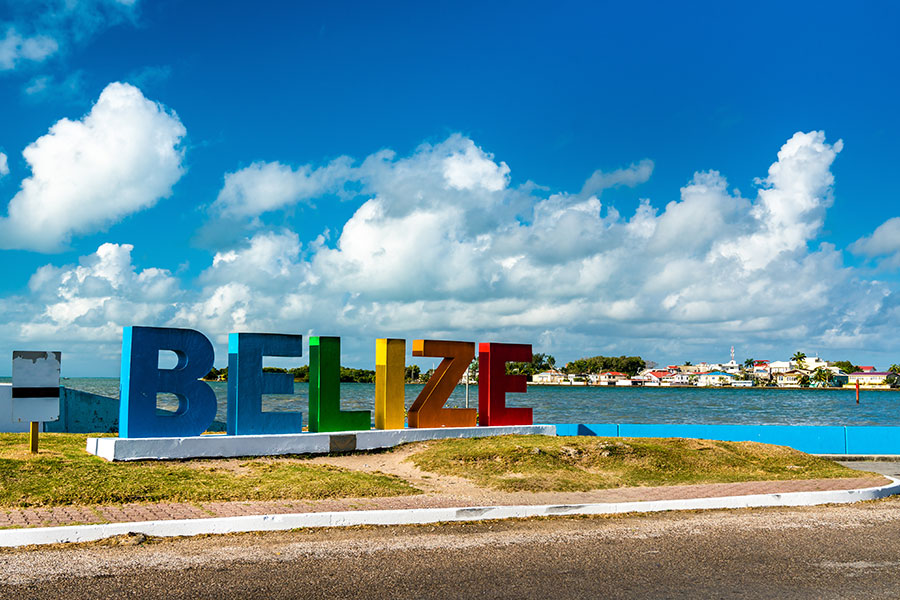 The Belize sign monument in Belize City, Belize.