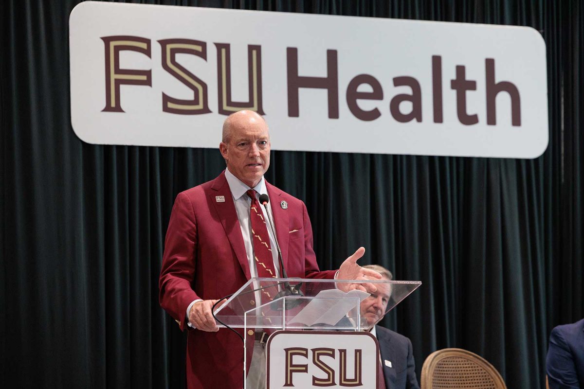 FSU Board of Trustees Chair Peter Collins speaks at a special recognition ceremony celebrating the new Wilton Simpson FSU Health Research and Collaboration Building on Oct. 30, 2026. (Bill Lax/Florida State University)
