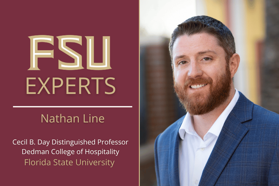 A photo of a Florida State University professor in the Dedman College of Hospitality.