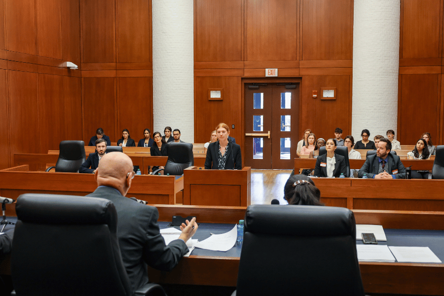 Students involved in a moot court competition at Florida State University College of Law.