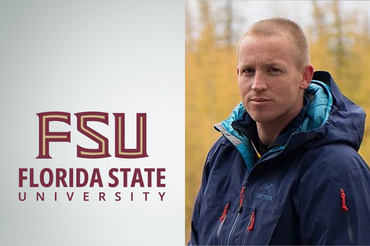 A composite g graphic showing the FSU logo and a photo portrait of Rob Spencer.