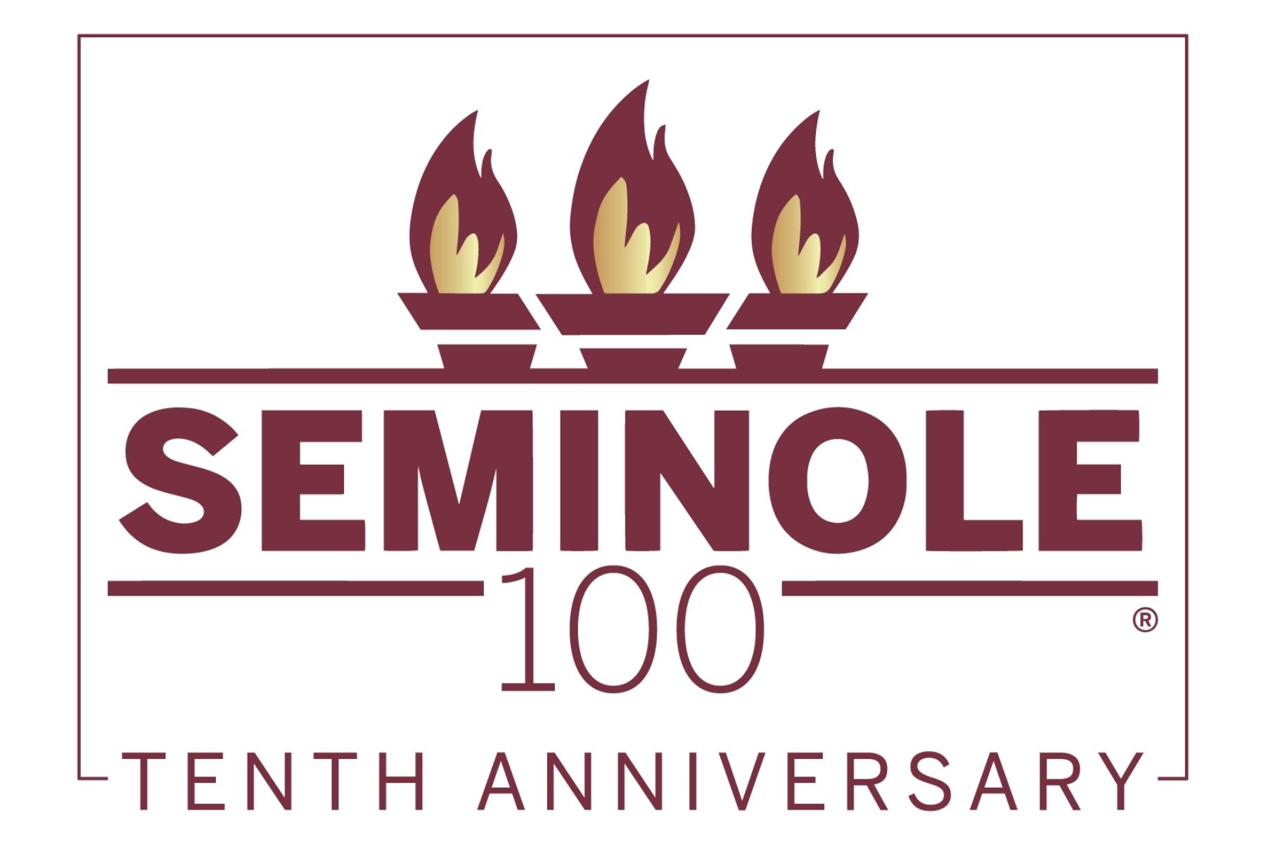 Seminole 100 Tenth Anniversary logo featuring three burning torches.