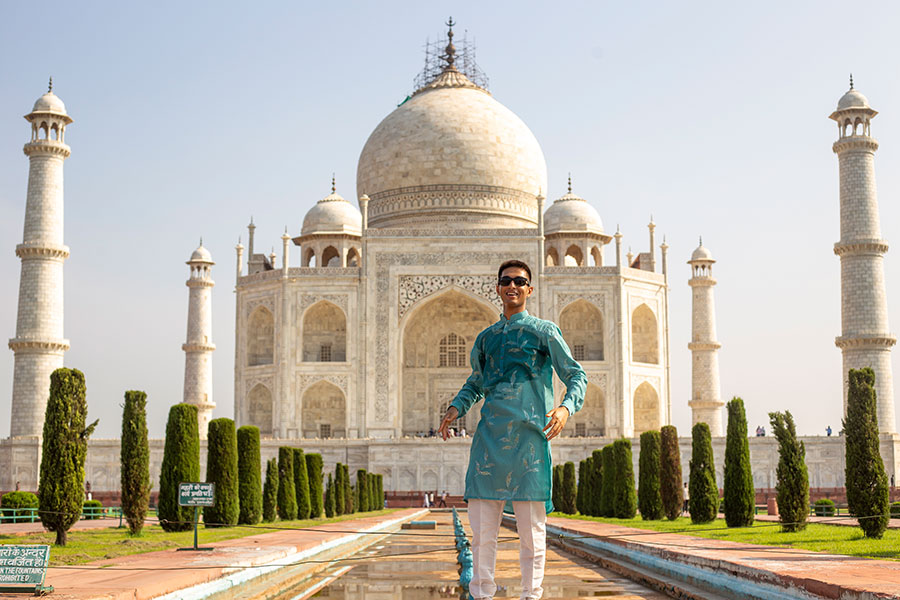 Shovik Saha in front of the Taj Mahal in Agra, India. (Shovik Saha)