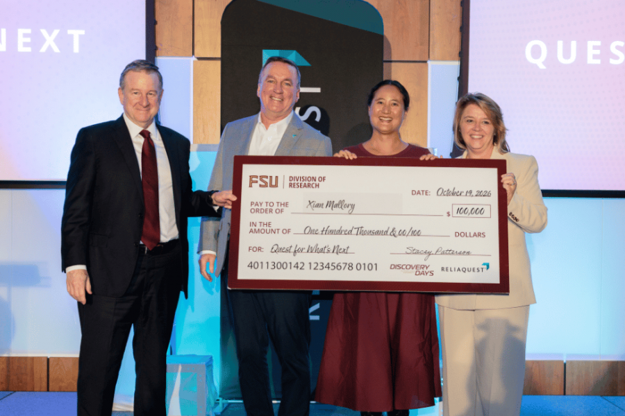 FSU computer scientist Xian Mallory earned $100,000 in funding from ReliaQuest for her successful pitch on her startup called Sage. (Bill Lax/Florida State University Communications)